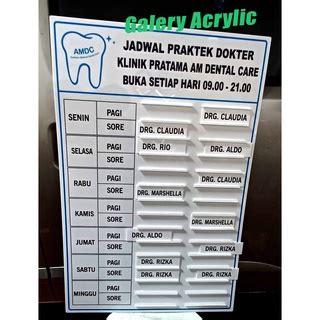 Jual Acrylic Papan Nama Dokter 60x90 Sign Boad Acrylic Papan Jadwal