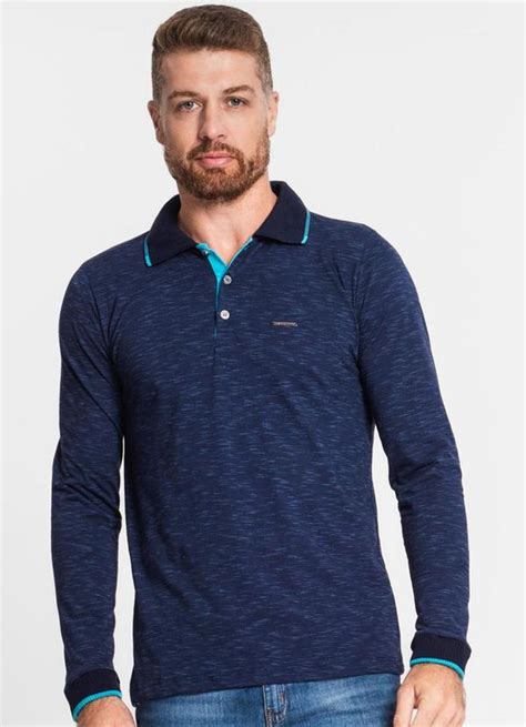 Camisa Polo Masculina Em Meia Malha Azul Diametro