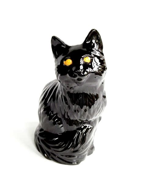 Vintage 1970s Ceramic Black Cat Figurine