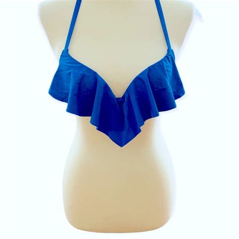 Calzedonia Swim Calzedonia Electric Caribbean Blue Vneck Ruffle Padded Pushup Bikini Top