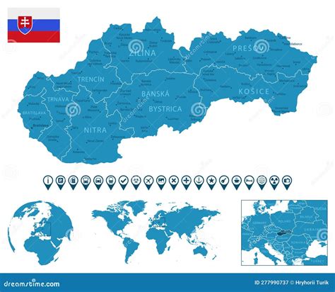 Slovakia Detailed Blue Country Map With Cities Regions Location On