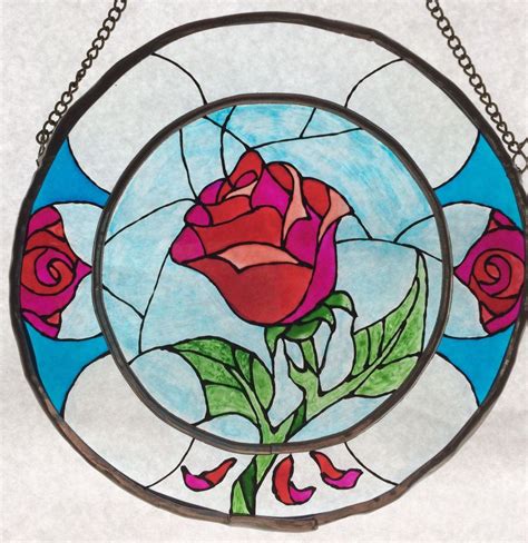 Beauty and the Beast Enchanted Rose Stained Glass, Suncatcher Window Panel, Disney ...