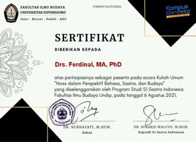 Sertifikat Ferdinal Kuliah Umum Hoaks Document Repository