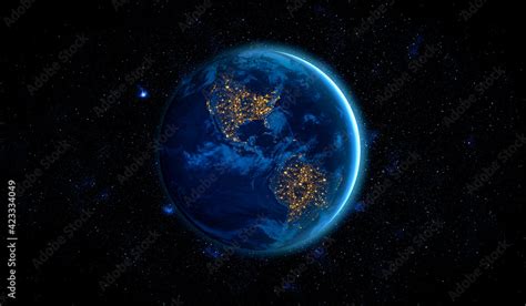 Planet Earth Globe View From Space Showing Realistic Earth Surface And