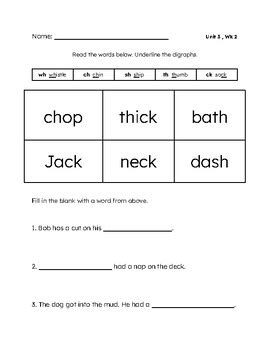 Fundations Aligned First Grade Marking Words For Unit 3 Week 2 Digraphs