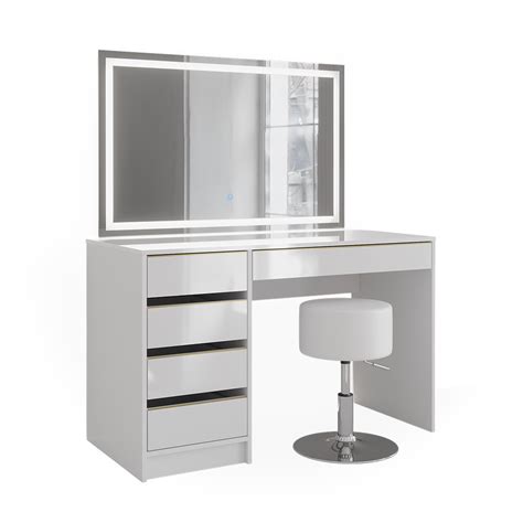 Vicco Coiffeuse Blanc Or Cm Avec Miroir Led Et Tabouret Sherry