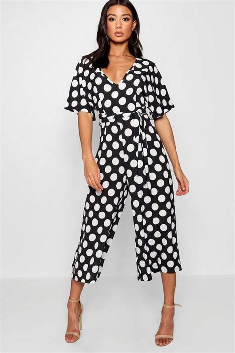 Polka Dot Belt Jumpsuit Boohoo Uk