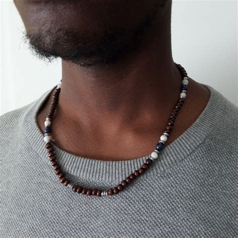 Collier Africain En Perles Pour Homme Avec Pierre Naturelle Etsy