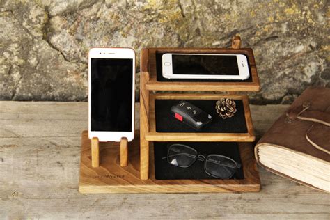 Personalized Wood Organizer For Phone Wood Desk Office Tidy Etsy