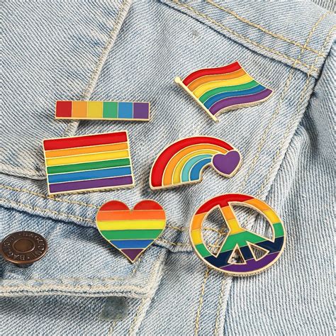 Pin Enamel Cinta Dan Damai Bros Hati Pelangi Bendera Lgbt Tas Pakaian