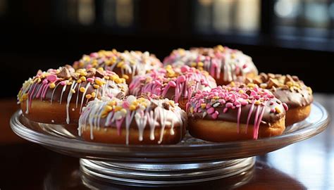 Homemade Donut With Chocolate Icing On Pink Plate Tempting Indulgence