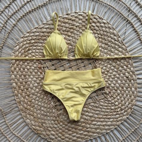 Biqu Ni Cortininha Franzido Calcinha Hot Pants Amarelo Elly Modas