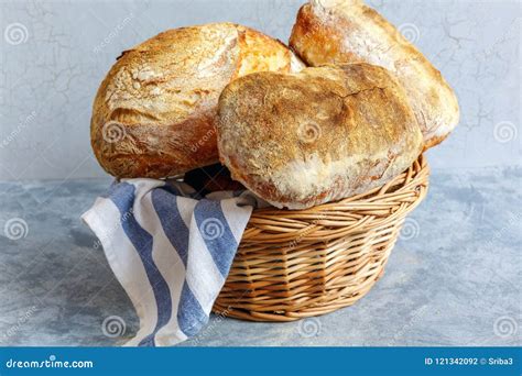 Freshly Baked Artisanal Bread In The Basket Stock Photo Image Of