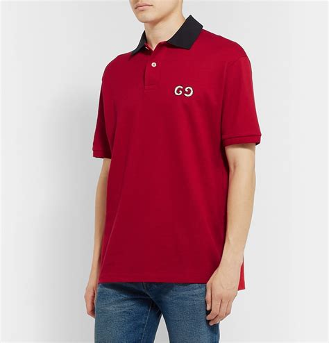 Gucci Logo Embroidered Stretch Cotton Piqué Polo Shirt Red Gucci