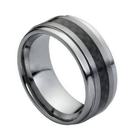 Tungsten Jeweler 9mm Tungsten Carbide Stepped Edge With Black Carbon