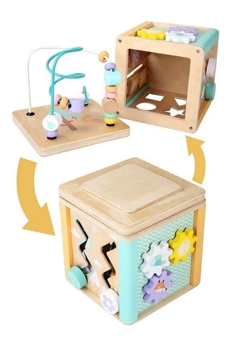 Cubo Multifuncional Montessori Madera Encajable Juego Didact Mercado