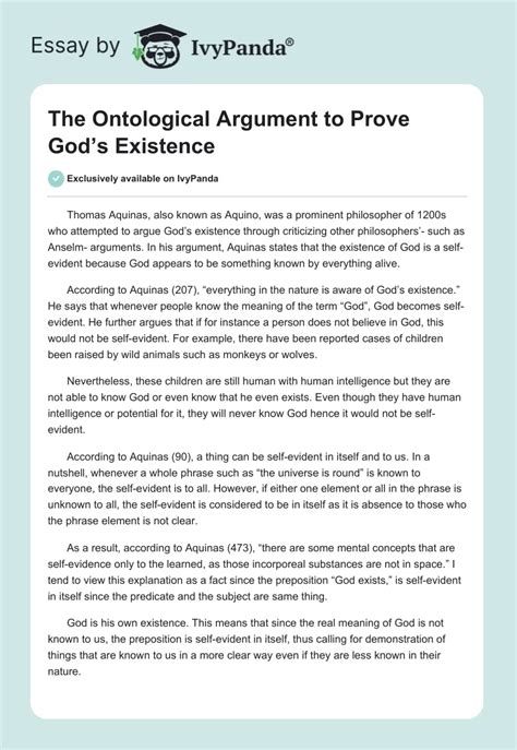 The Ontological Argument Attempts To Prove Gods Existence 1940 Words