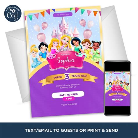 Editable Disney Princess Birthday Invitation Template Printable Bday