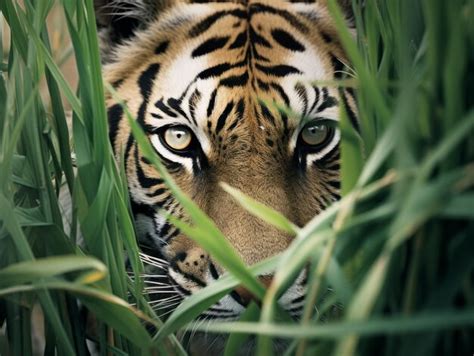 Premium Photo Tiger Hiding In Tall Grass