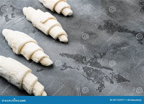 Homemade Raw Croissant On Gray Stone Table Background With Copy Space