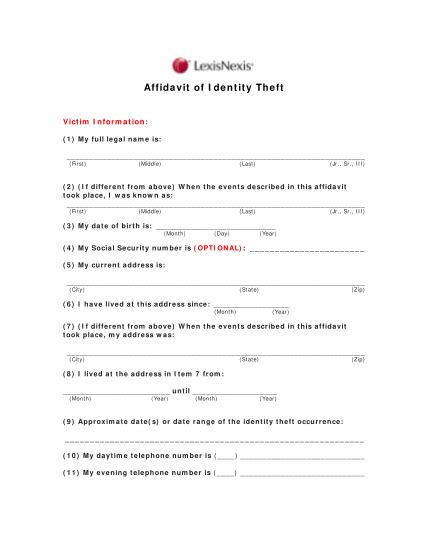 10 Identity Theft Affidavit Sample Letter Free To Edit Download And Print Cocodoc