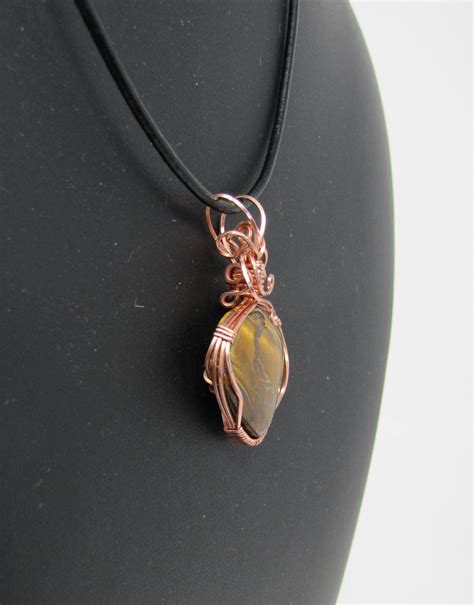 Handmade Copper Wire Wrapped Tiger S Eye Pendant Necklace Etsy