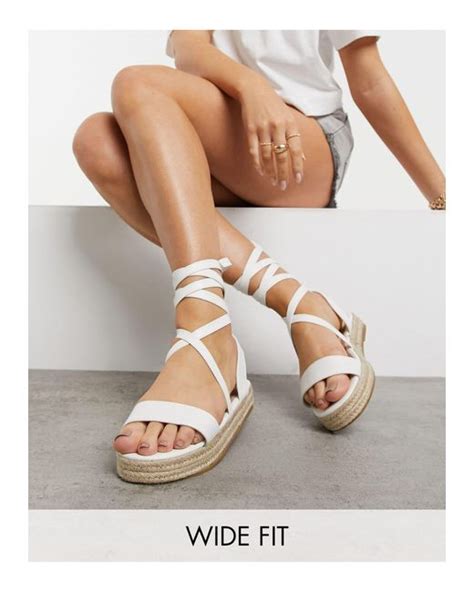 Truffle Collection Wide Fit Tie Leg Espadrille Sandals In White Lyst Australia