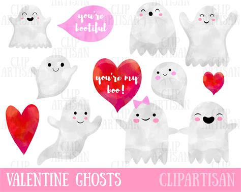 Watercolor Valentine S Ghosts Clipart Cute Ghost Clip Art Etsy