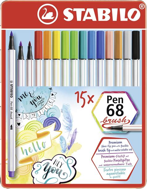 Premium Fibre Tip Pen Stabilo Pen Brush Tin Of Assorted Colours