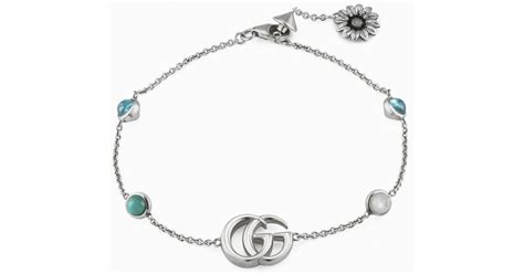 Gucci Gg Marmont Bracelet In Silver With Blue Monogram And Mother Of Pearl In White Lyst