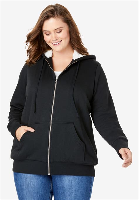 Sherpa-Lined Fleece Hoodie | Woman Within