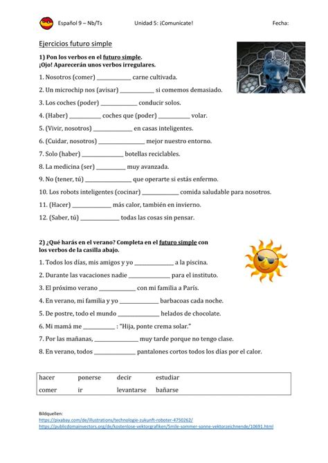 Futuro Simple Spanish Worksheets Forgot My Password School Subjects