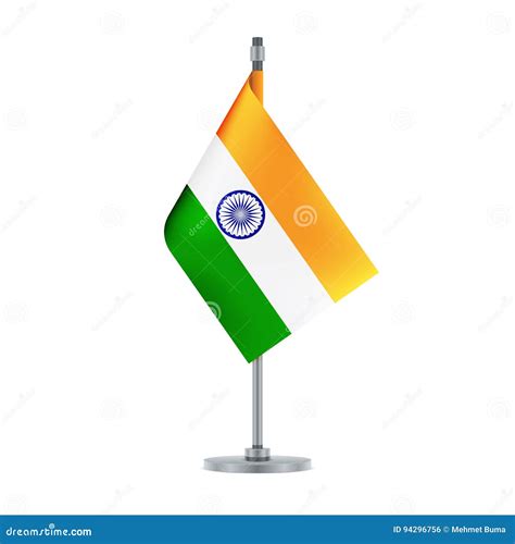 Indian Flag Hanging On The Metallic Pole Illustration Stock Vector