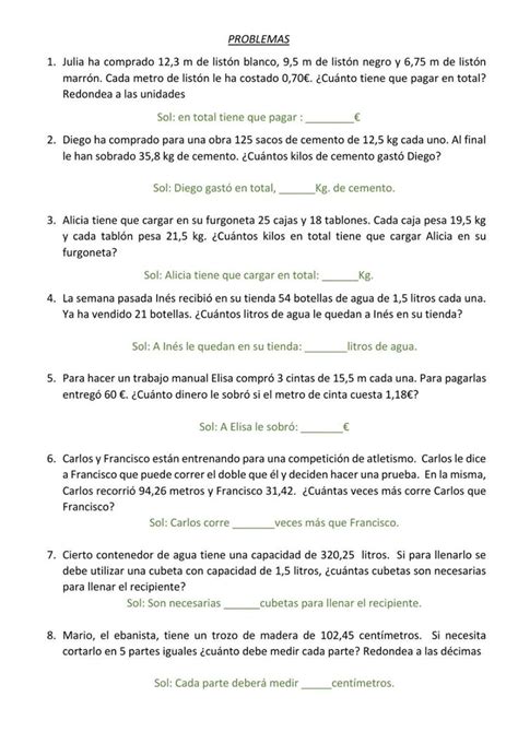 Problemas Con N Meros Decimales Online Exercise Teaching Math