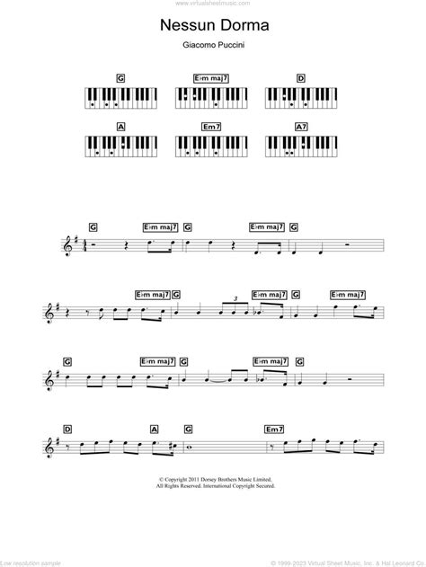 Puccini Nessun Dorma From Turandot Sheet Music For Piano Solo