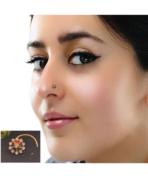 Designer Diamond Classic Golden Nose Pin Or Nose Ring Shreevaram