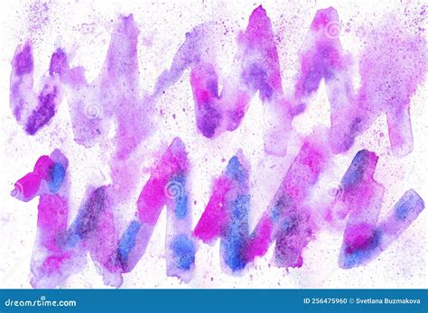 Purple And Blue Watercolor Zigzags And Splashes On A White Background