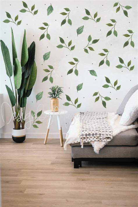 Botanical Decor Green Leaf Wall Decal Modern Decal Leaves Etsy