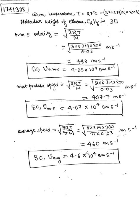 Calculate Root Mean Square Speed Probable Speed And Average Speed Of