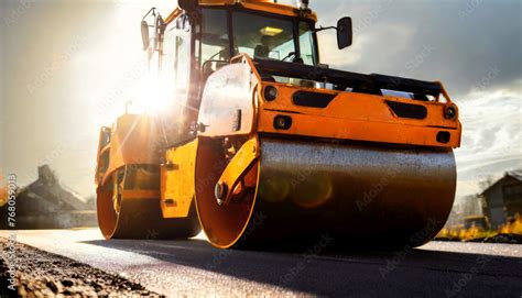 Asphalt Paving Machine Bottom View Of A Large Modern Yellow And Orange