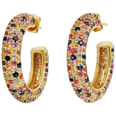 18 Karat Gold Rainbow Sapphire Diamond Hoop Earrings For Sale At 1stdibs Do Diamonds Cast