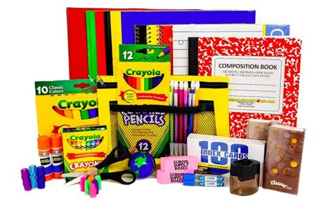 various school supplies including pens, pencils, crayons, markers and more