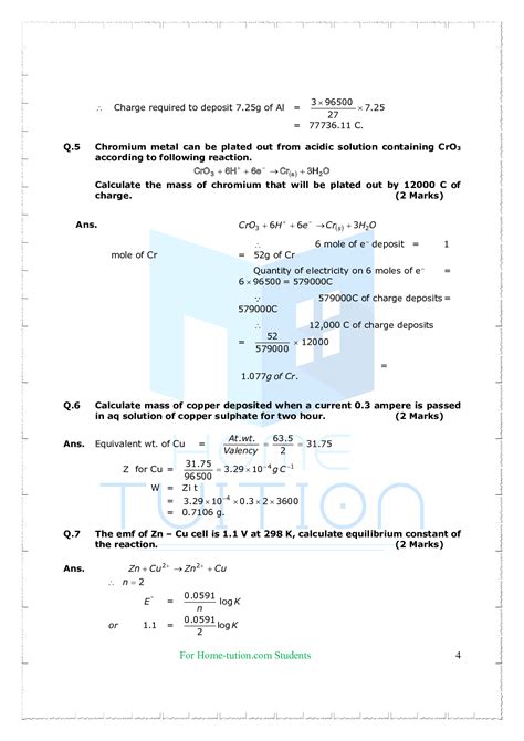 Important Questions For Class 12 Chemistry Chapter 3 Electrochemistry