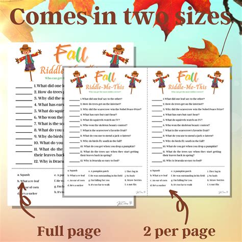 Fall Riddle Me This Game Printable Autumn Game Fall Riddles Fall