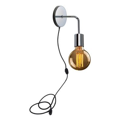 Luz Desing Aplique Vintage Cromo Apto Led E Pared Con Cable Velador