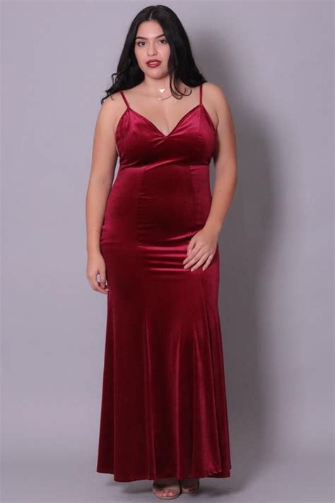 This Plus Size Super Soft Stretch Knit Velvet Dress Features A V