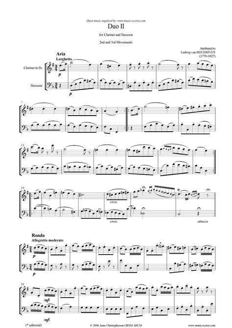 Beethoven 3 Duos No 2 In F 2nd And 3rd Mvt Clarinet Bassoon Classical Sheet Music