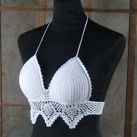 Handmade Crochet Bikini Top Sunbathing Crop Top Bikinis Spa Hotel Hot