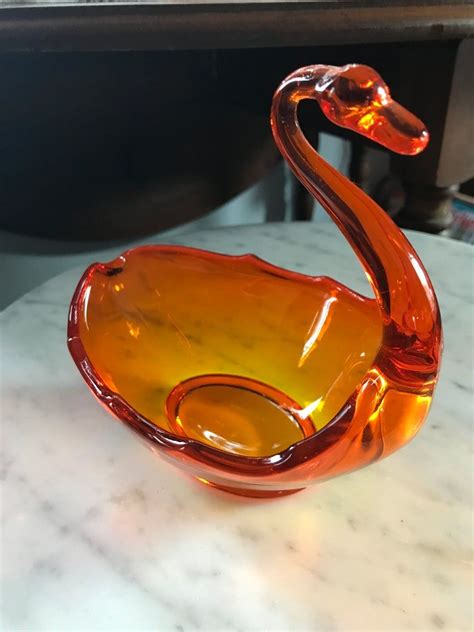 Orange Viking Glass Swan Candy Dish Etsy Viking Glass Glass Candy Dishes