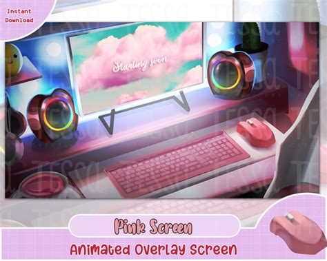 Animated Pink Screen Pc Twitch Overlay Brb Banner Starting Etsy